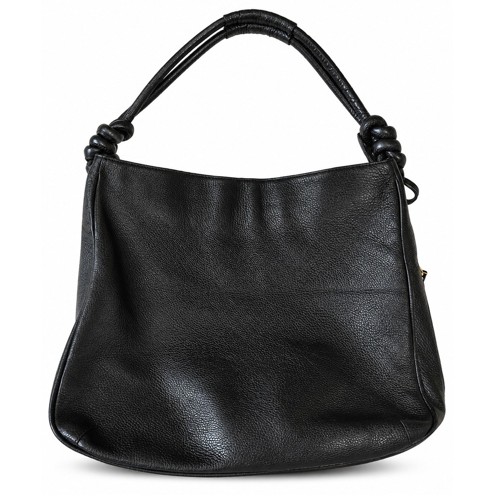 Brahmin Black Pebbled Leather Hobo Shoulder Bag Gold Hardware Knotted Strap